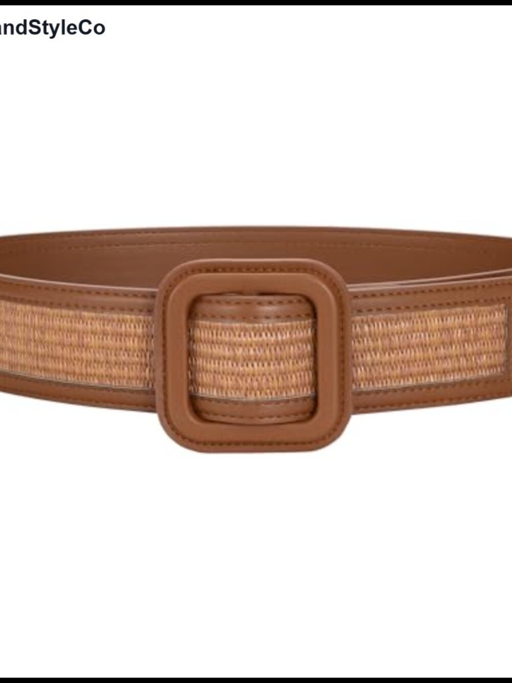Women's Straw Woven Belt Wide Waist Buckle Boho Braided No-Hole PU Leather Trim